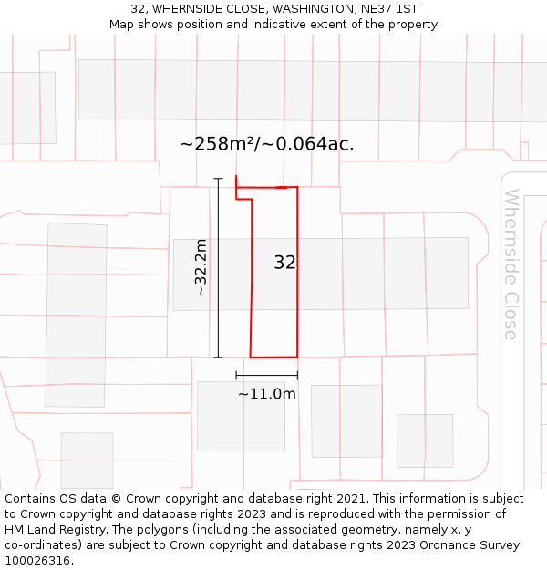 32, WHERNSIDE CLOSE, WASHINGTON, NE37 1ST: Plot and title map