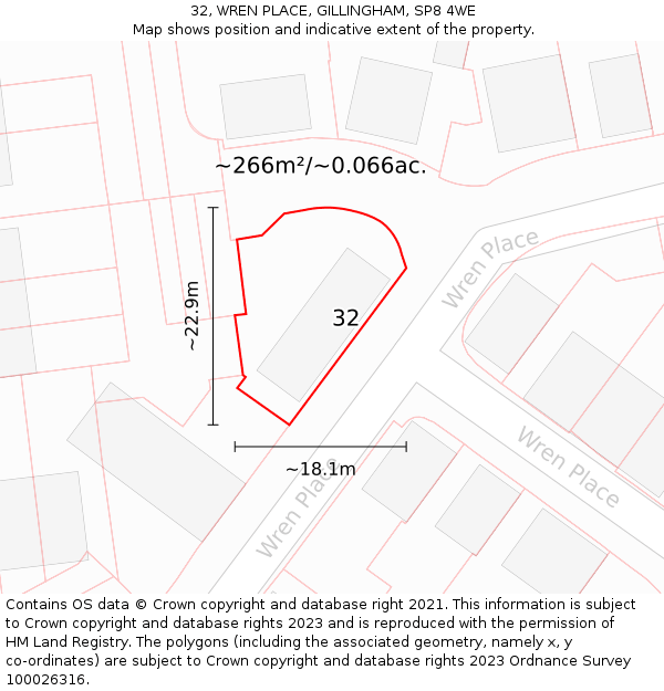 32, WREN PLACE, GILLINGHAM, SP8 4WE: Plot and title map