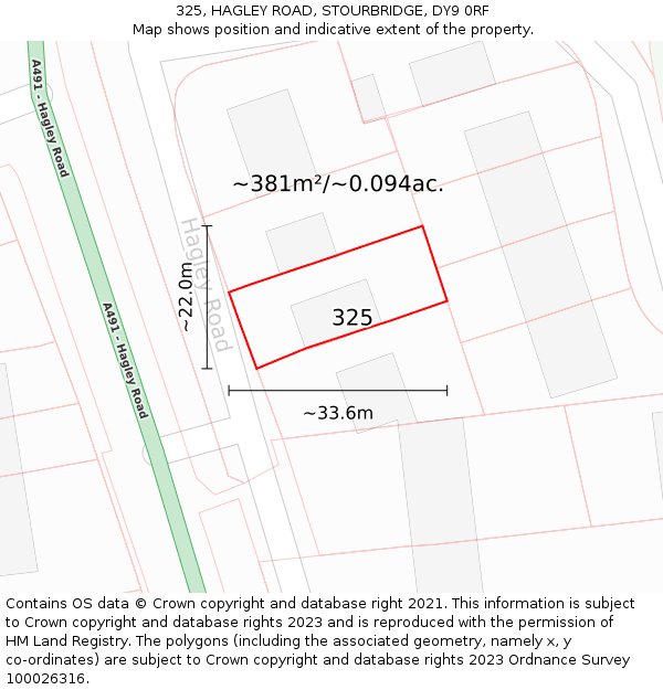 325, HAGLEY ROAD, STOURBRIDGE, DY9 0RF: Plot and title map