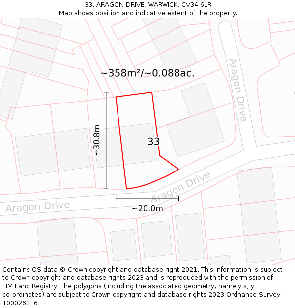 33, ARAGON DRIVE, WARWICK, CV34 6LR: Plot and title map