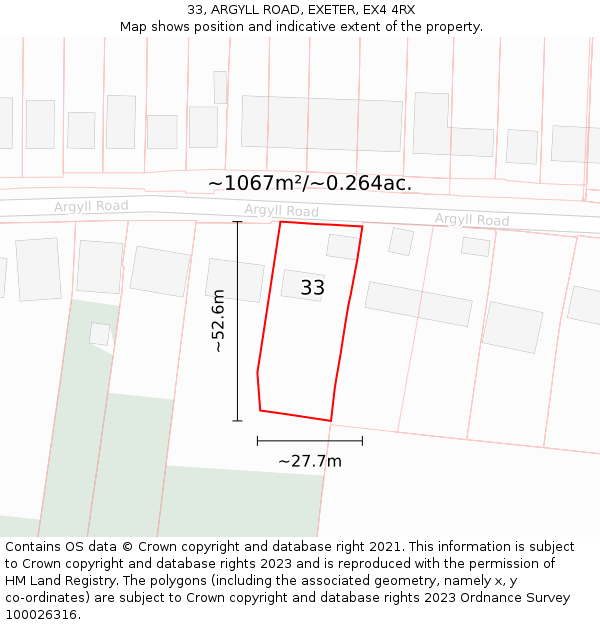 33, ARGYLL ROAD, EXETER, EX4 4RX: Plot and title map