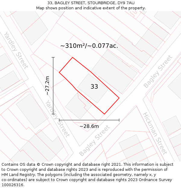 33, BAGLEY STREET, STOURBRIDGE, DY9 7AU: Plot and title map