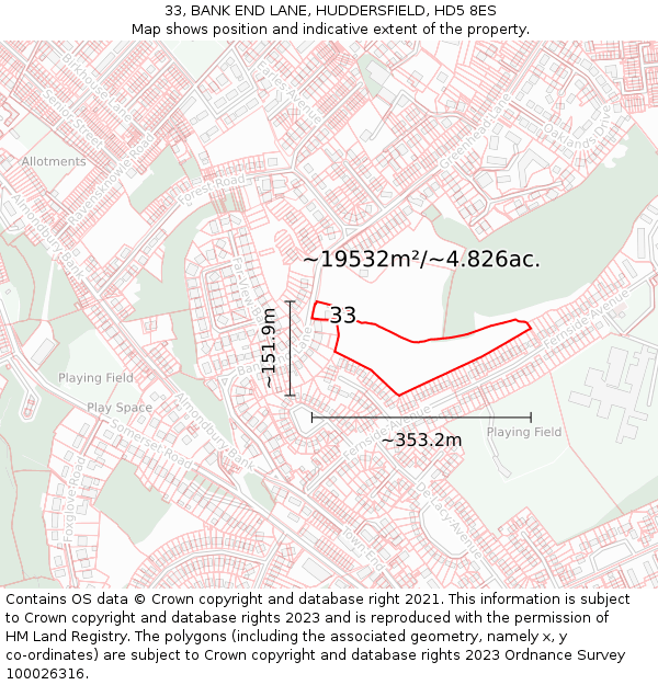 33, BANK END LANE, HUDDERSFIELD, HD5 8ES: Plot and title map