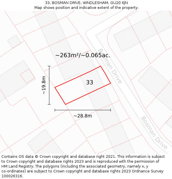 33, BOSMAN DRIVE, WINDLESHAM, GU20 6JN: Plot and title map