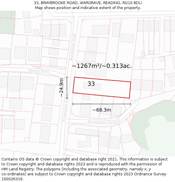 33, BRAYBROOKE ROAD, WARGRAVE, READING, RG10 8DU: Plot and title map