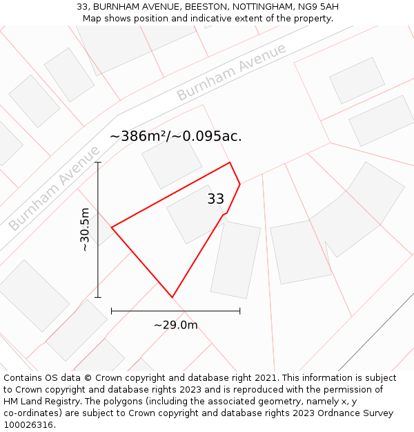 33, BURNHAM AVENUE, BEESTON, NOTTINGHAM, NG9 5AH: Plot and title map