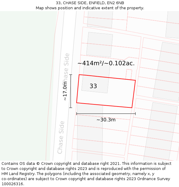 33, CHASE SIDE, ENFIELD, EN2 6NB: Plot and title map