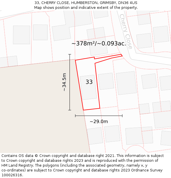 33, CHERRY CLOSE, HUMBERSTON, GRIMSBY, DN36 4US: Plot and title map