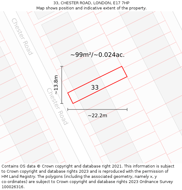 33, CHESTER ROAD, LONDON, E17 7HP: Plot and title map