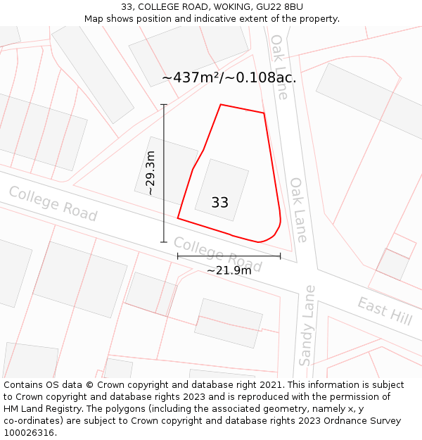 33, COLLEGE ROAD, WOKING, GU22 8BU: Plot and title map