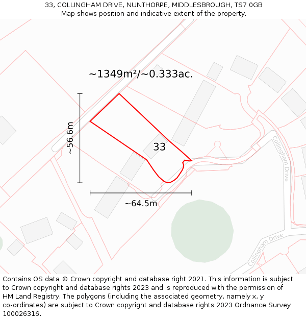 33, COLLINGHAM DRIVE, NUNTHORPE, MIDDLESBROUGH, TS7 0GB: Plot and title map