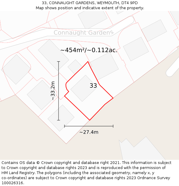 33, CONNAUGHT GARDENS, WEYMOUTH, DT4 9PD: Plot and title map