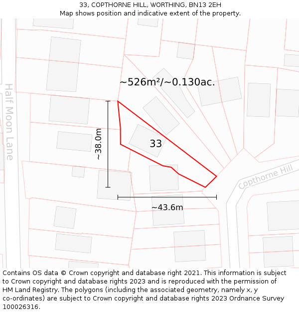 33, COPTHORNE HILL, WORTHING, BN13 2EH: Plot and title map