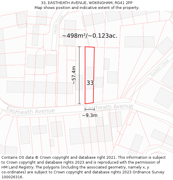 33, EASTHEATH AVENUE, WOKINGHAM, RG41 2PP: Plot and title map