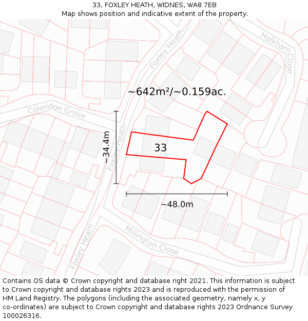 33, FOXLEY HEATH, WIDNES, WA8 7EB: Plot and title map