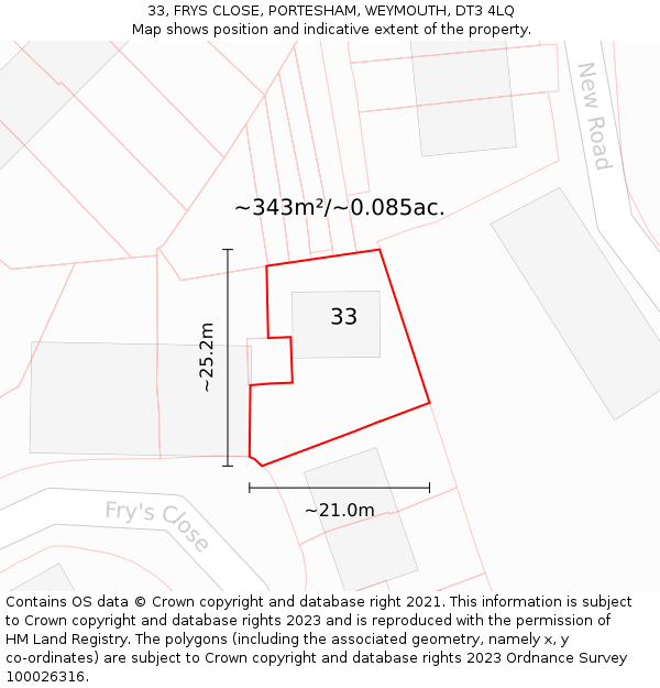 33, FRYS CLOSE, PORTESHAM, WEYMOUTH, DT3 4LQ: Plot and title map