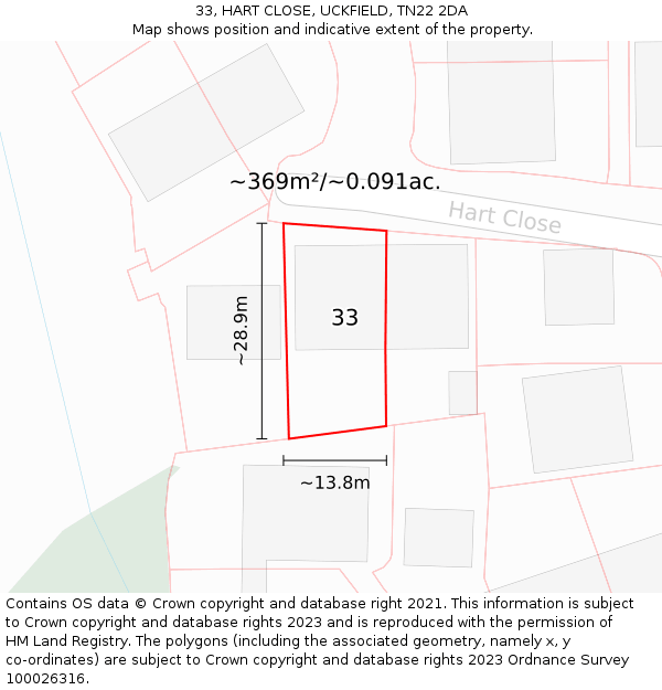 33, HART CLOSE, UCKFIELD, TN22 2DA: Plot and title map