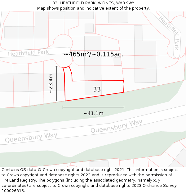 33, HEATHFIELD PARK, WIDNES, WA8 9WY: Plot and title map