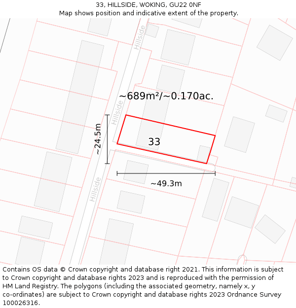 33, HILLSIDE, WOKING, GU22 0NF: Plot and title map