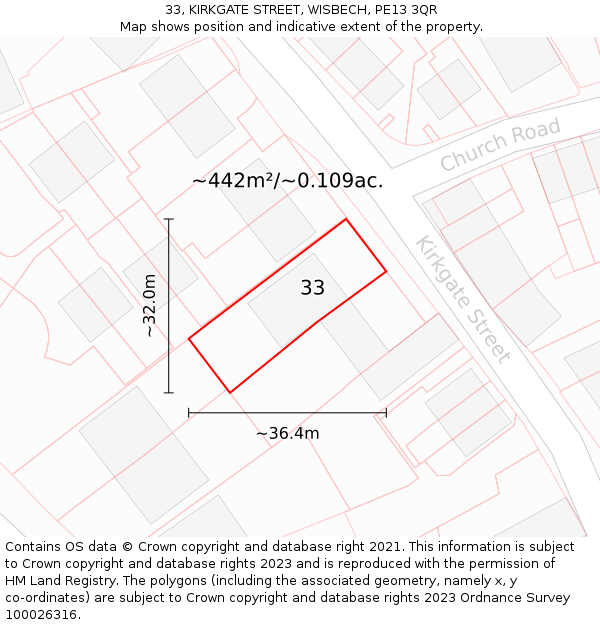 33, KIRKGATE STREET, WISBECH, PE13 3QR: Plot and title map