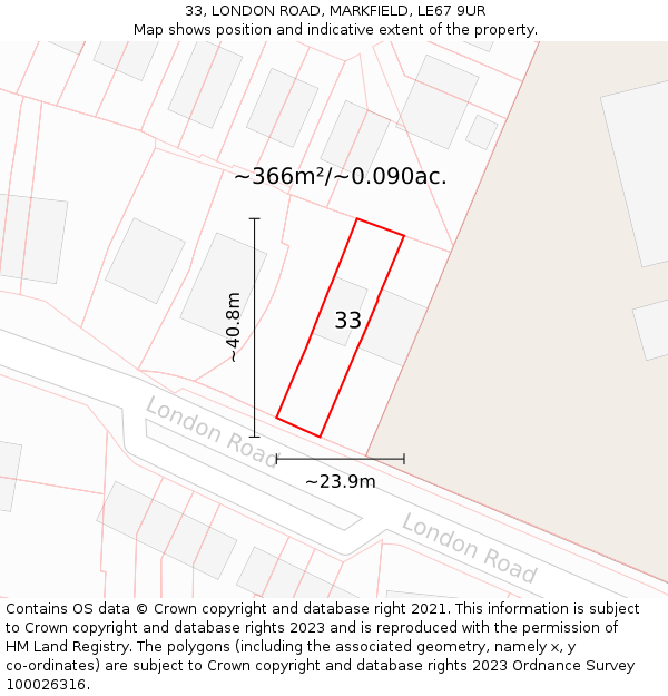 33, LONDON ROAD, MARKFIELD, LE67 9UR: Plot and title map
