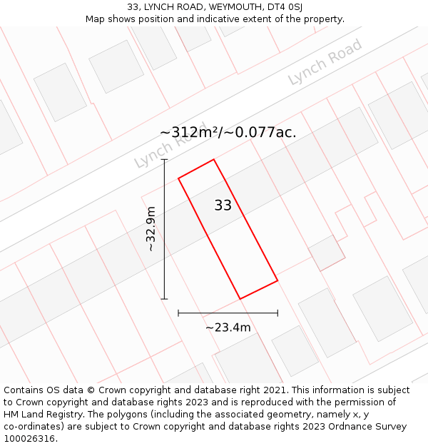33, LYNCH ROAD, WEYMOUTH, DT4 0SJ: Plot and title map