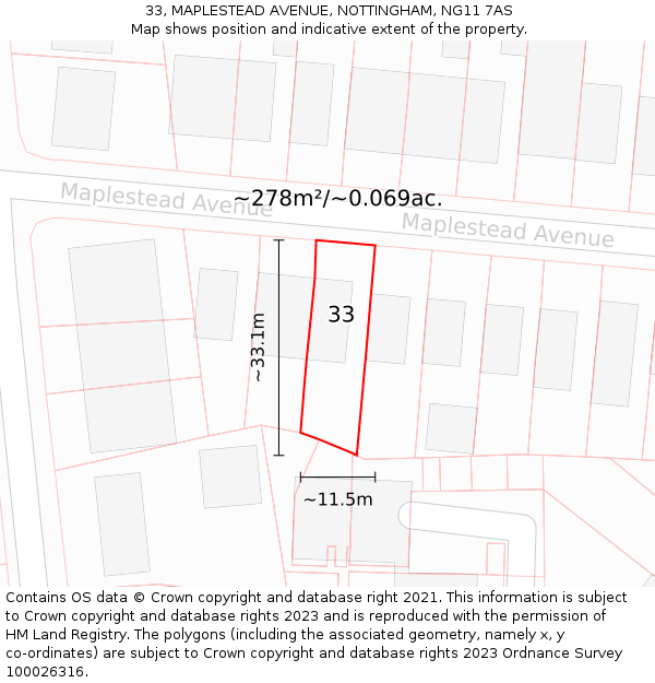 33, MAPLESTEAD AVENUE, NOTTINGHAM, NG11 7AS: Plot and title map