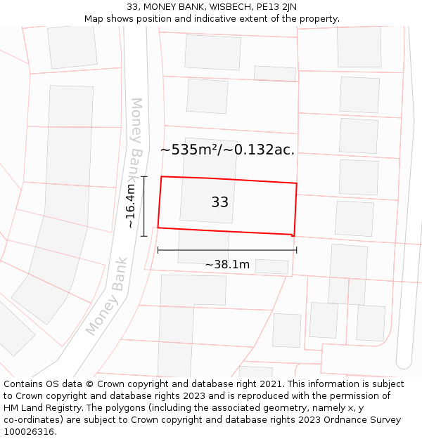 33, MONEY BANK, WISBECH, PE13 2JN: Plot and title map