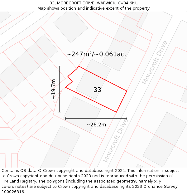 33, MORECROFT DRIVE, WARWICK, CV34 6NU: Plot and title map