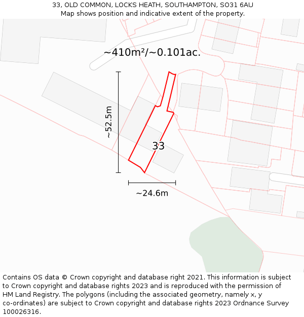 33, OLD COMMON, LOCKS HEATH, SOUTHAMPTON, SO31 6AU: Plot and title map