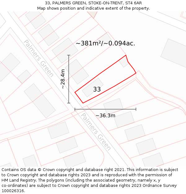 33, PALMERS GREEN, STOKE-ON-TRENT, ST4 6AR: Plot and title map