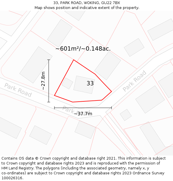 33, PARK ROAD, WOKING, GU22 7BX: Plot and title map