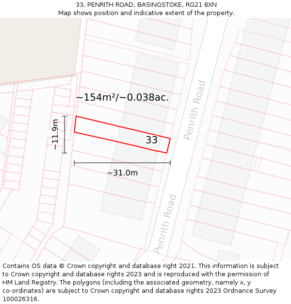 33, PENRITH ROAD, BASINGSTOKE, RG21 8XN: Plot and title map