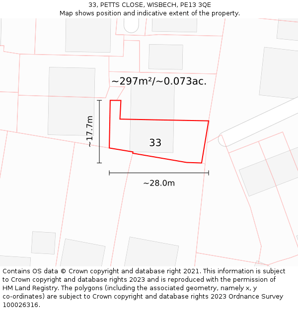 33, PETTS CLOSE, WISBECH, PE13 3QE: Plot and title map