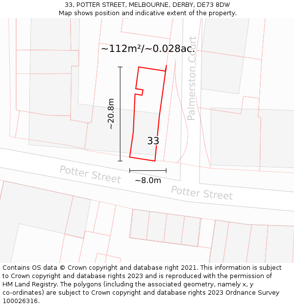 33, POTTER STREET, MELBOURNE, DERBY, DE73 8DW: Plot and title map