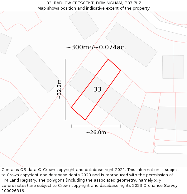 33, RADLOW CRESCENT, BIRMINGHAM, B37 7LZ: Plot and title map