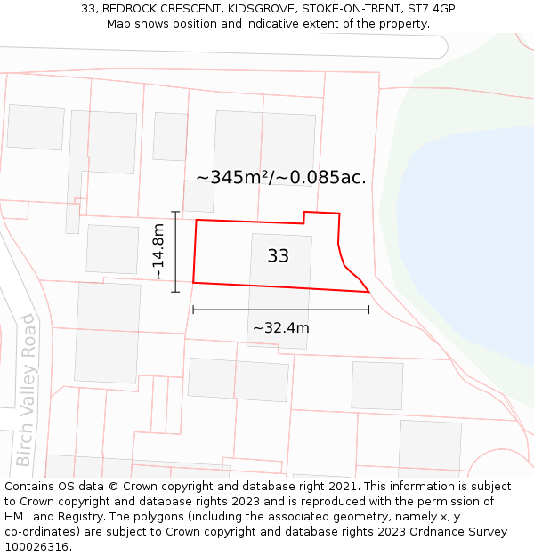 33, REDROCK CRESCENT, KIDSGROVE, STOKE-ON-TRENT, ST7 4GP: Plot and title map