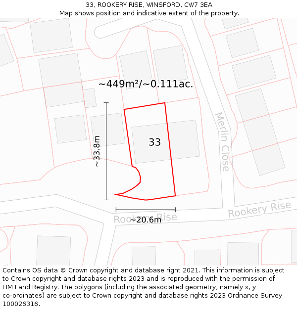 33, ROOKERY RISE, WINSFORD, CW7 3EA: Plot and title map