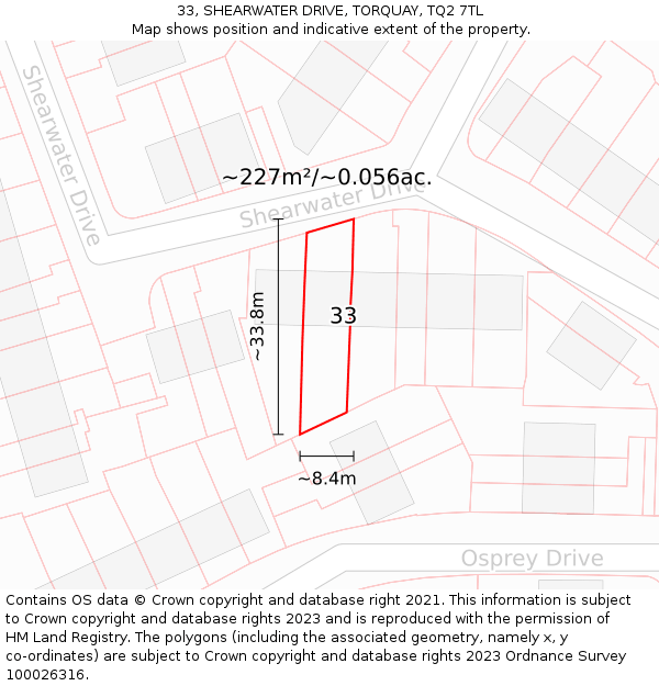 33, SHEARWATER DRIVE, TORQUAY, TQ2 7TL: Plot and title map