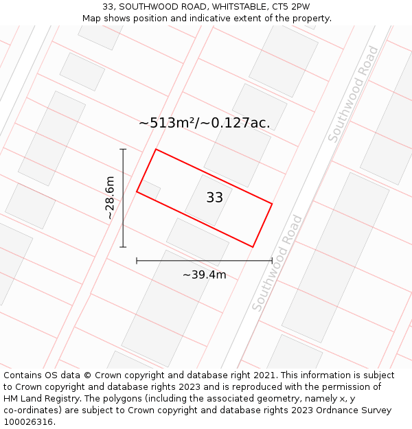 33, SOUTHWOOD ROAD, WHITSTABLE, CT5 2PW: Plot and title map