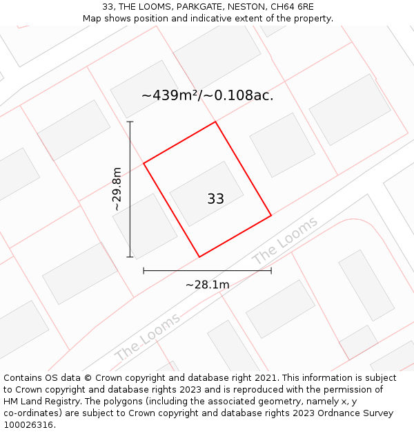 33, THE LOOMS, PARKGATE, NESTON, CH64 6RE: Plot and title map