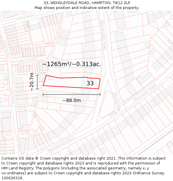 33, WENSLEYDALE ROAD, HAMPTON, TW12 2LP: Plot and title map