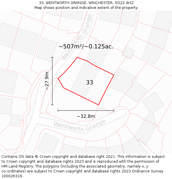 33, WENTWORTH GRANGE, WINCHESTER, SO22 4HZ: Plot and title map