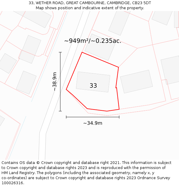 33, WETHER ROAD, GREAT CAMBOURNE, CAMBRIDGE, CB23 5DT: Plot and title map