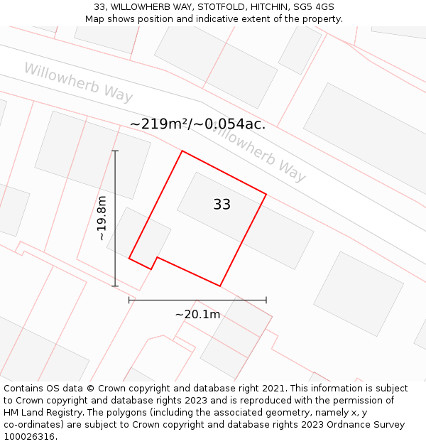 33, WILLOWHERB WAY, STOTFOLD, HITCHIN, SG5 4GS: Plot and title map