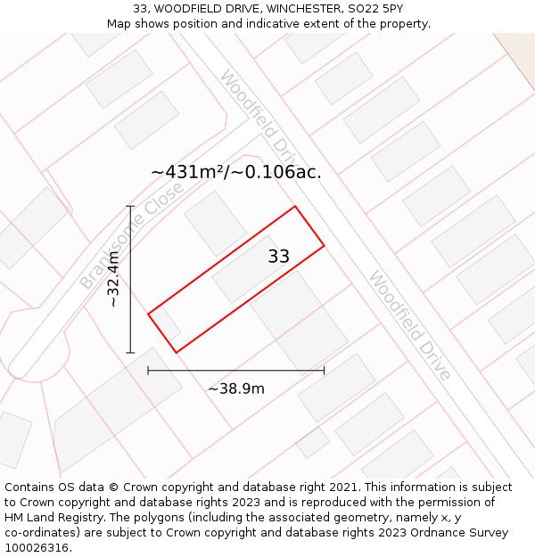 33, WOODFIELD DRIVE, WINCHESTER, SO22 5PY: Plot and title map