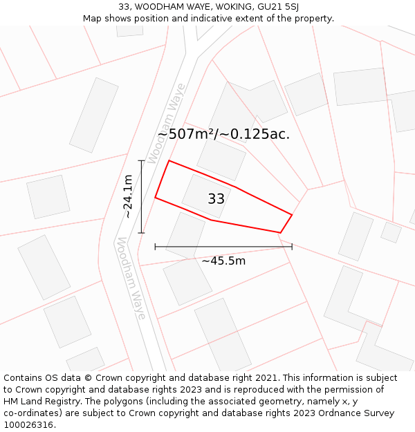 33, WOODHAM WAYE, WOKING, GU21 5SJ: Plot and title map