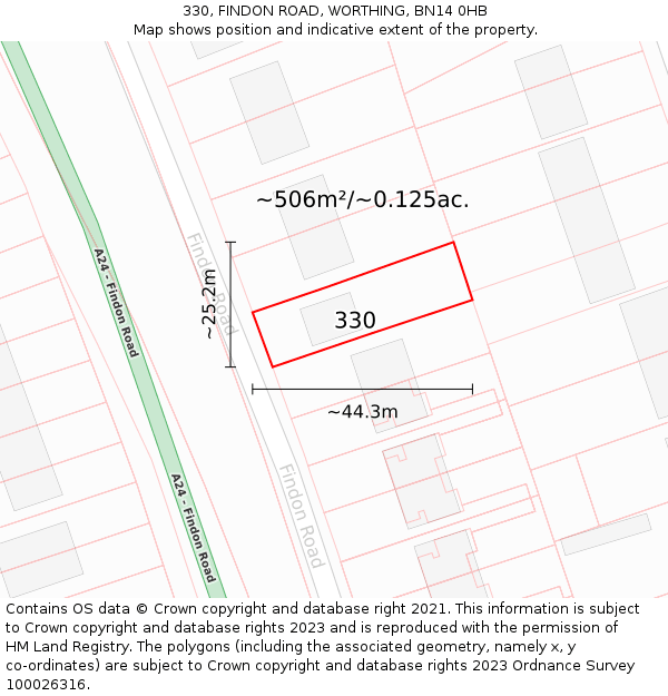 330, FINDON ROAD, WORTHING, BN14 0HB: Plot and title map
