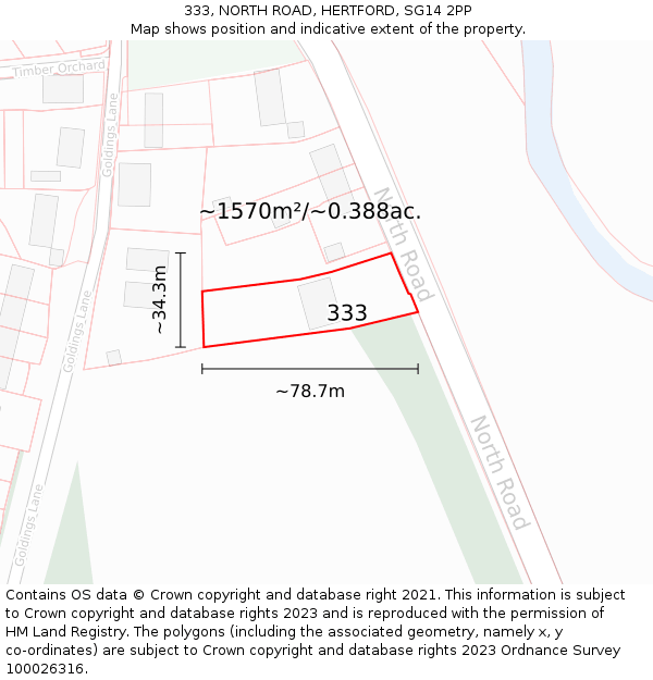 333, NORTH ROAD, HERTFORD, SG14 2PP: Plot and title map