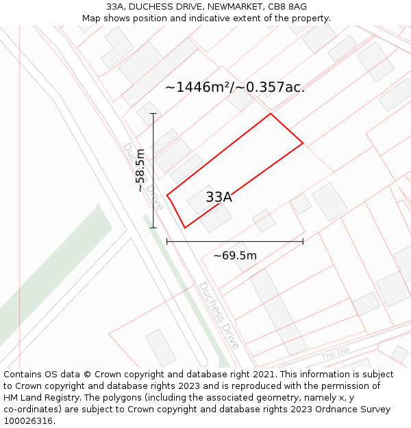 33A, DUCHESS DRIVE, NEWMARKET, CB8 8AG: Plot and title map